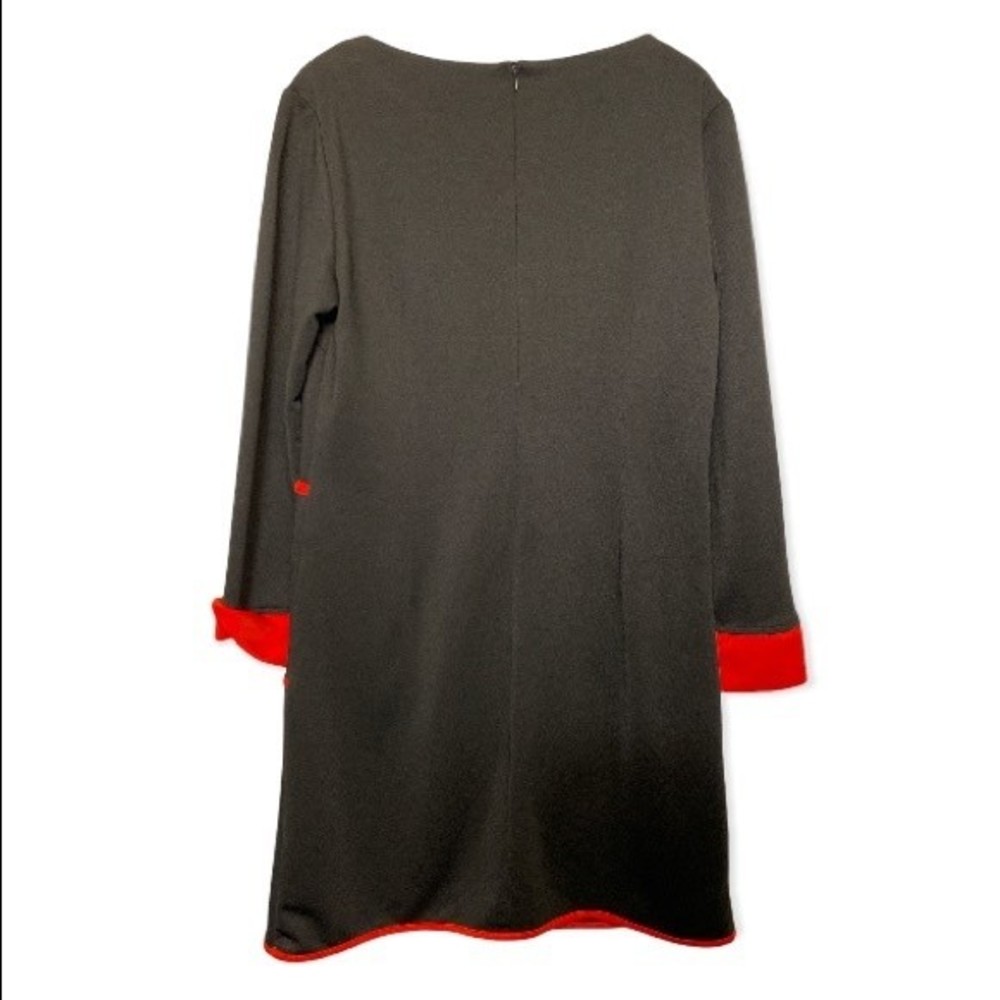 Vintage Mod Mini Dress Black Pockets Color Block Scoop Neck red piping size L - Picture 10 of 17